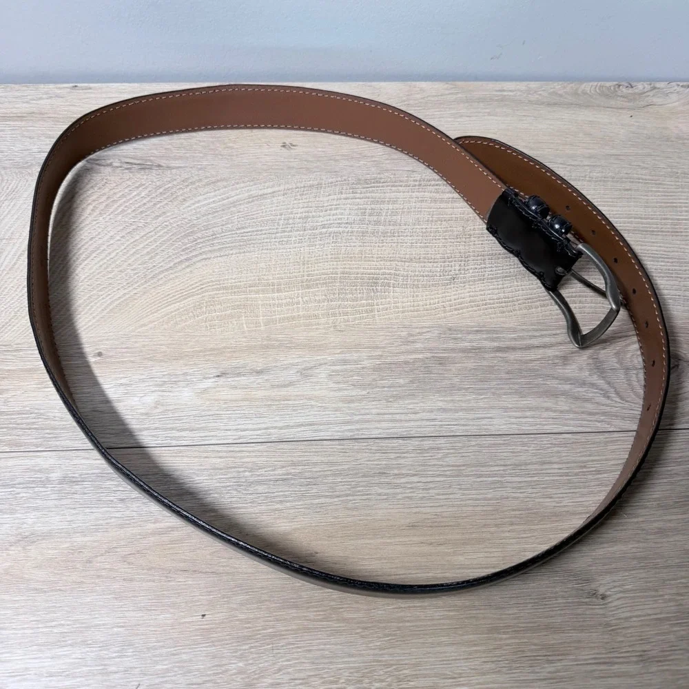 Joseph Abboud Belt Mens 44 Black Italian‎ Leather Dress Classic Silver Buckle